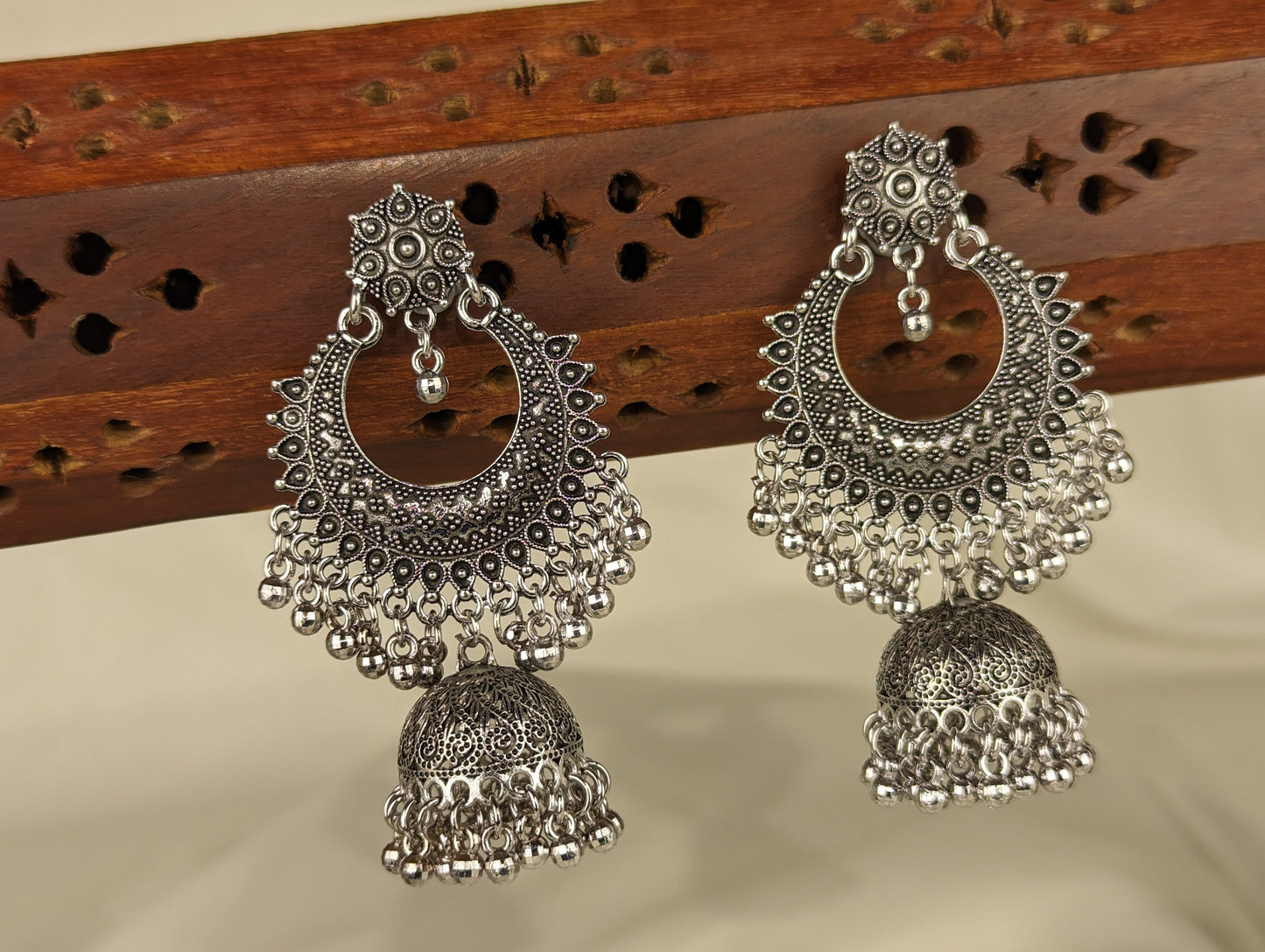 Oxidized Layered Jhumka Earrings