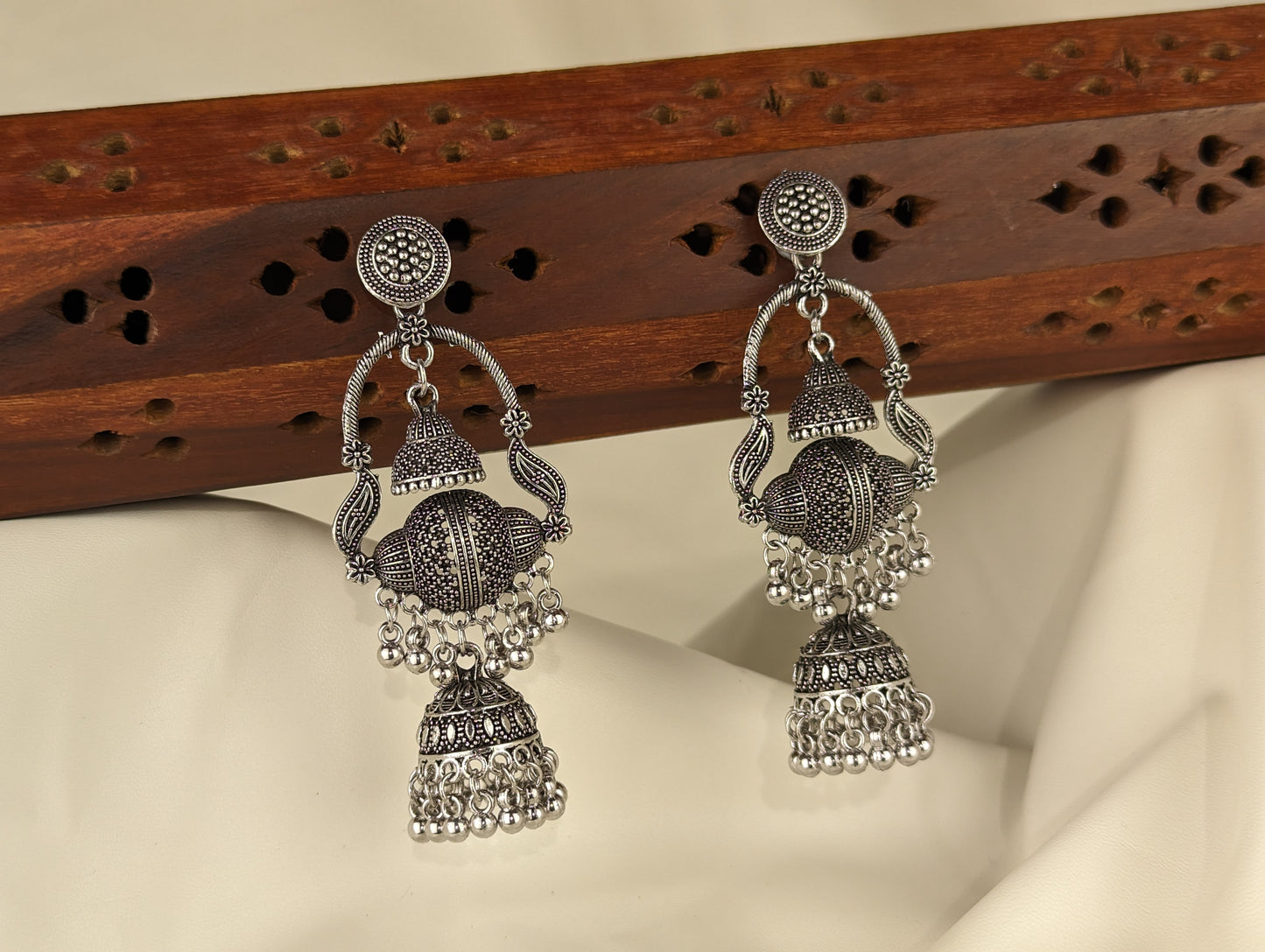 Oxidized Layered Jhumka Earrings