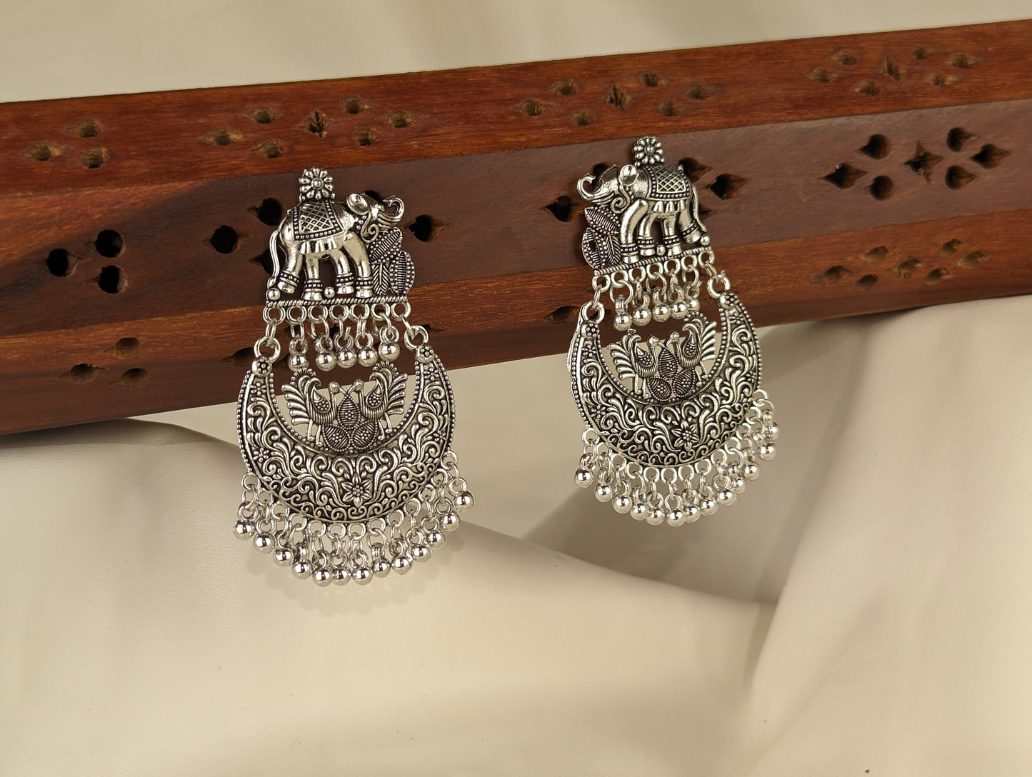 Oxidized Flat Earrings with Elephant Motif