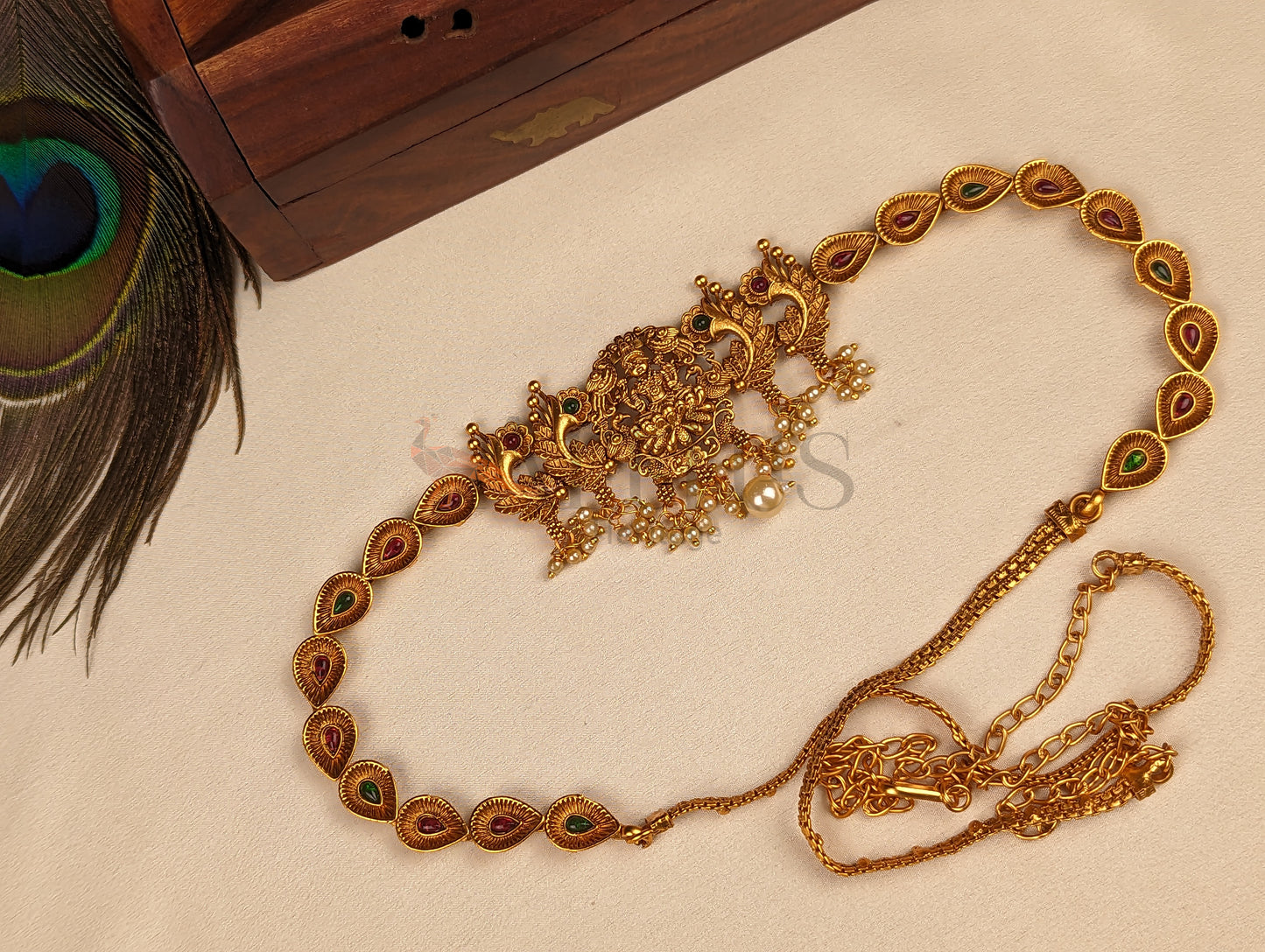 Goddess Lakshmi Motif Antique Gold Finish Hip Chain