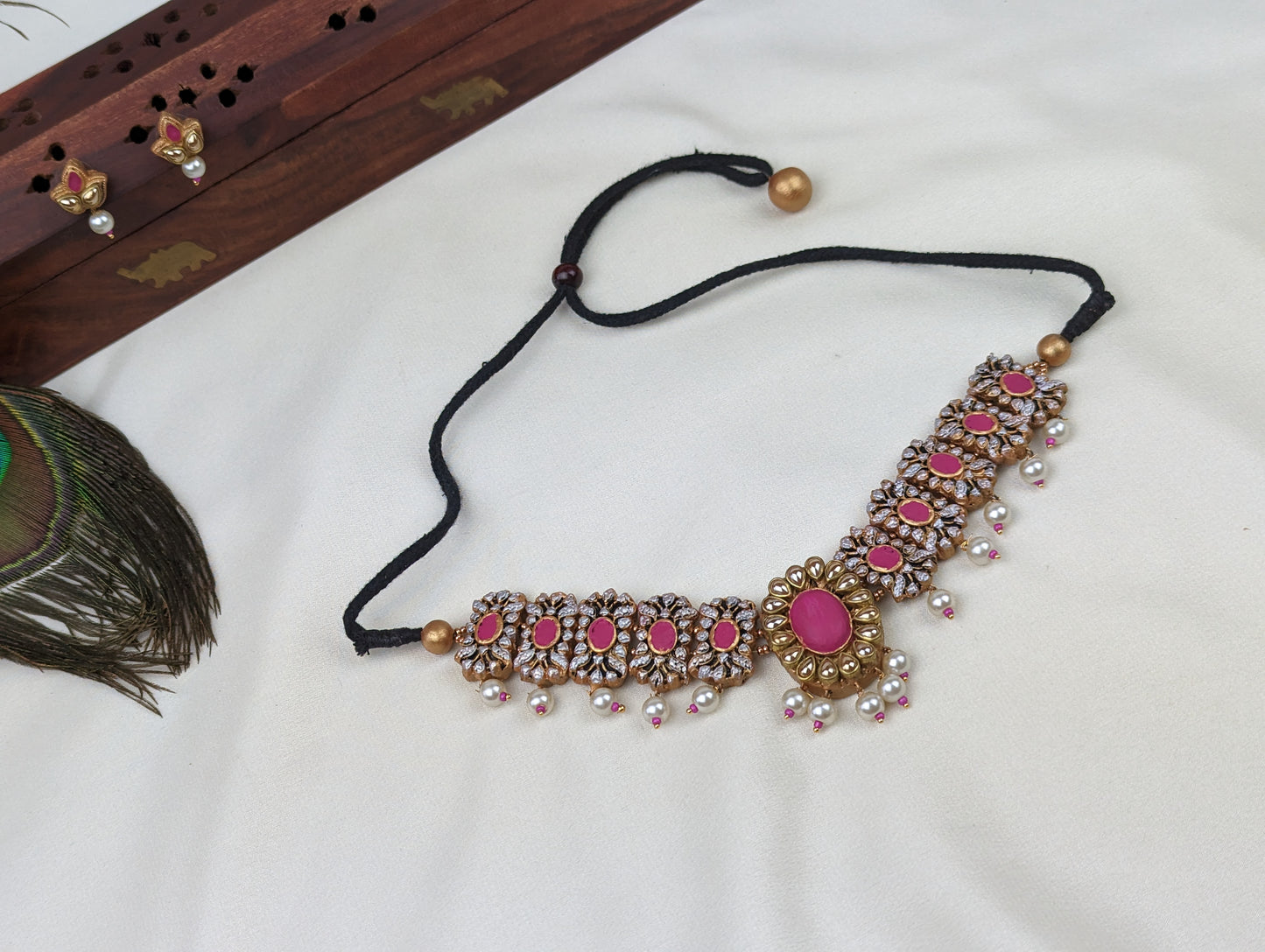 Terracotta Choker Necklace & Earrings Set