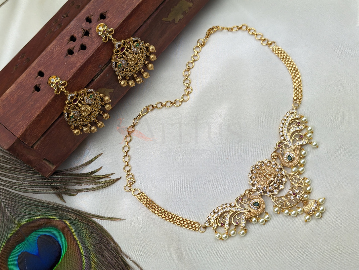 Goddess Lakshmi Motif Choker Necklace and Earrings Set