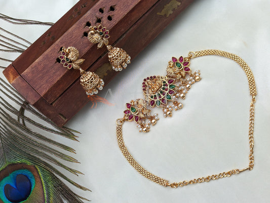 Goodess Lakshmi Motif Choker Necklace and Jhumka Earrings