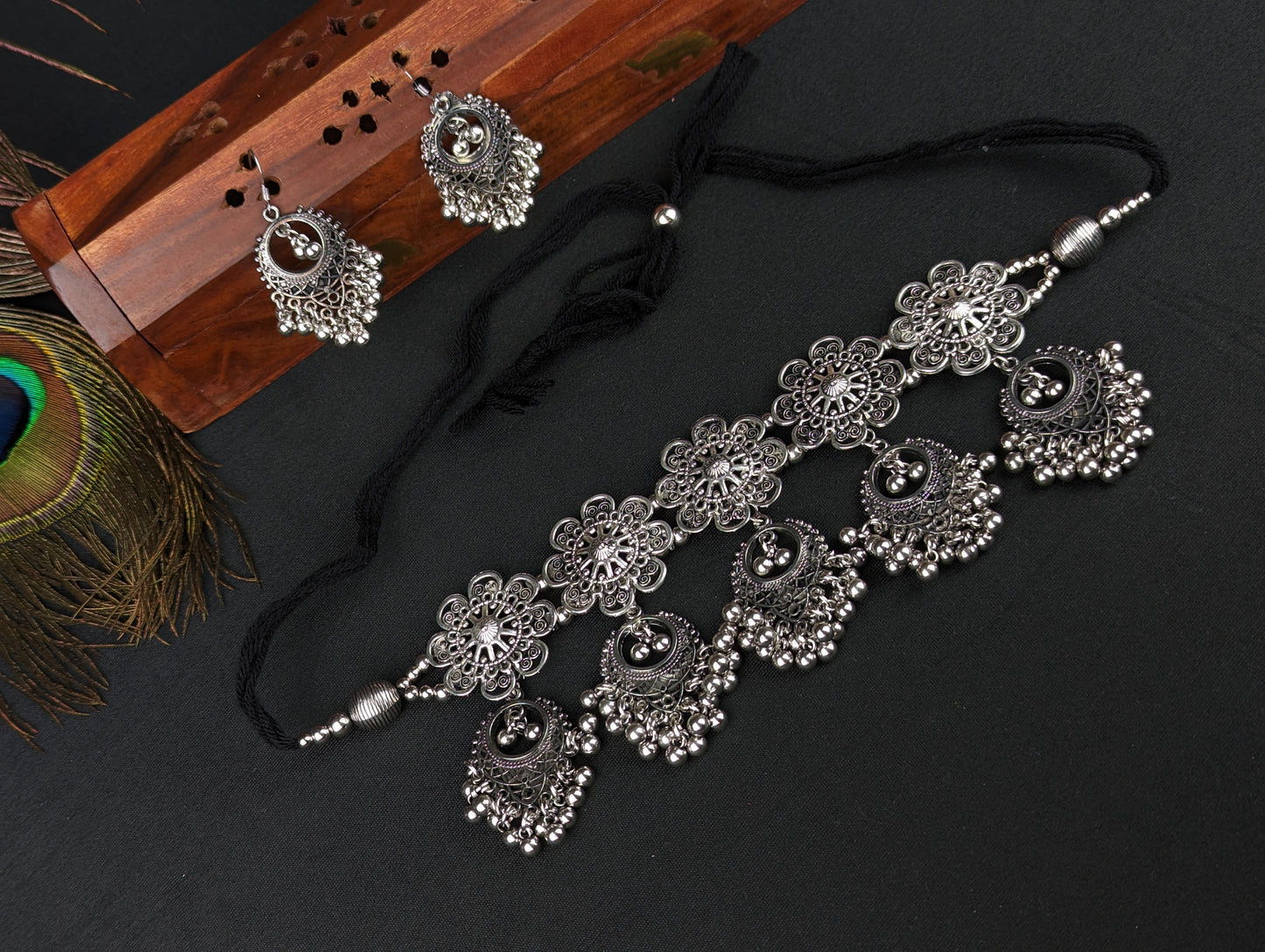 Oxidized Choker Necklace and Earrings Set