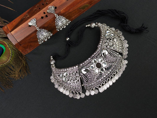 Oxidized Choker Necklace and Jhumka Earrings Set