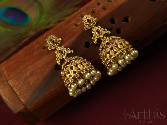 Antique Gold Finish Jhumka Earrings Set