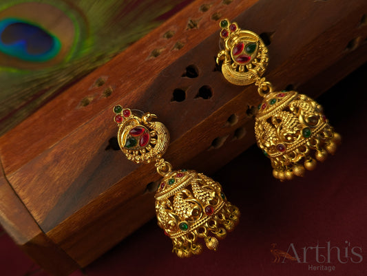 Antique Gold Finish Jhumka Earrings Set