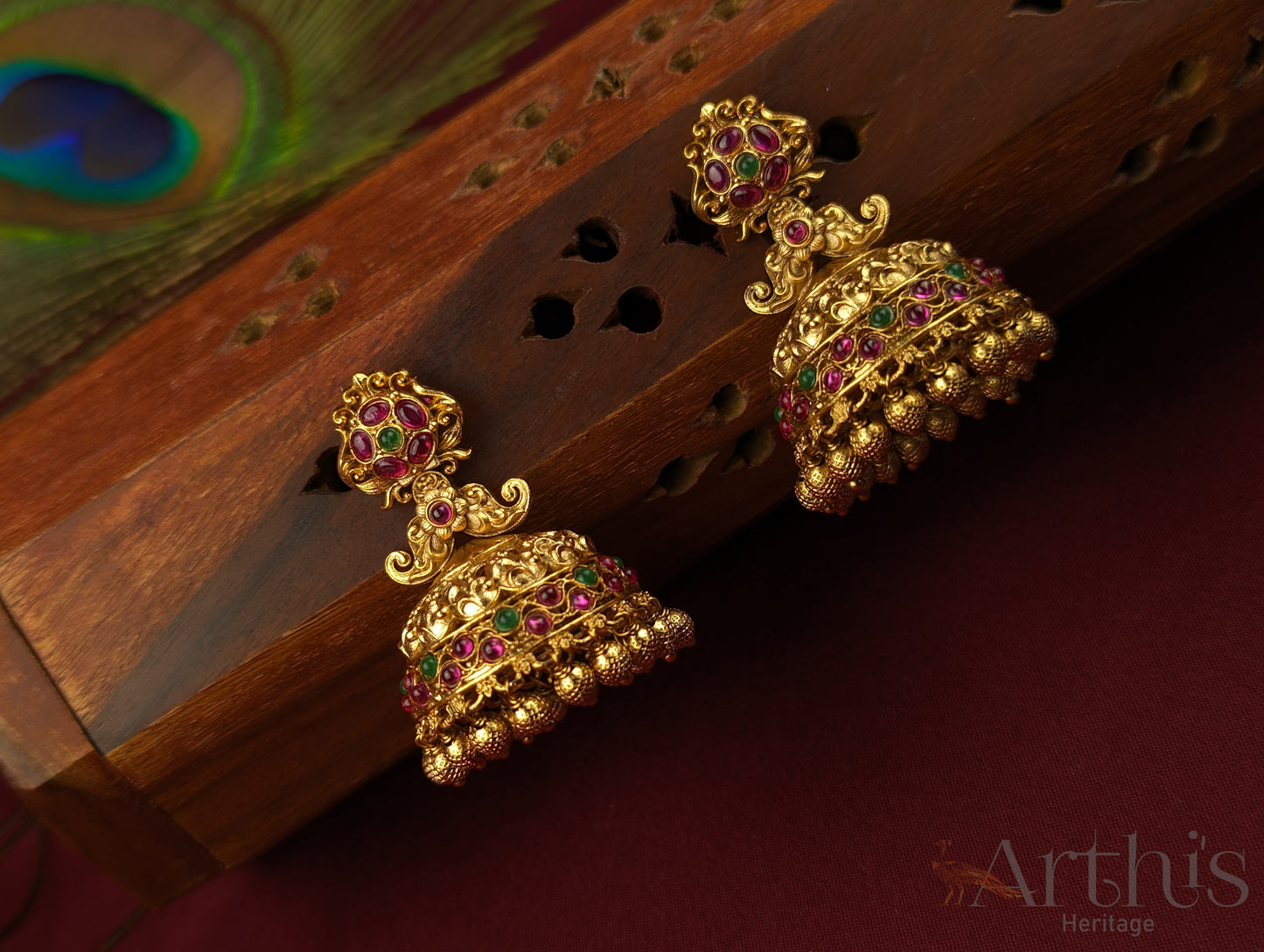 Antique Gold Finish Jhumka Earrings Set