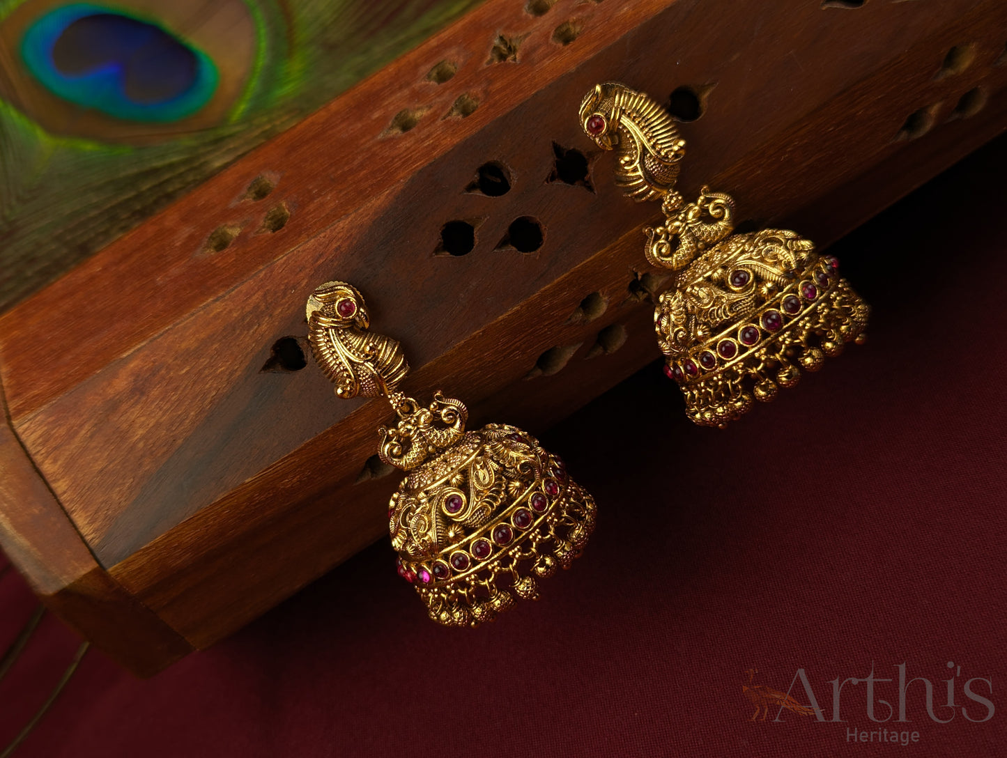 Antique Gold Finish Jhumka Earrings Set