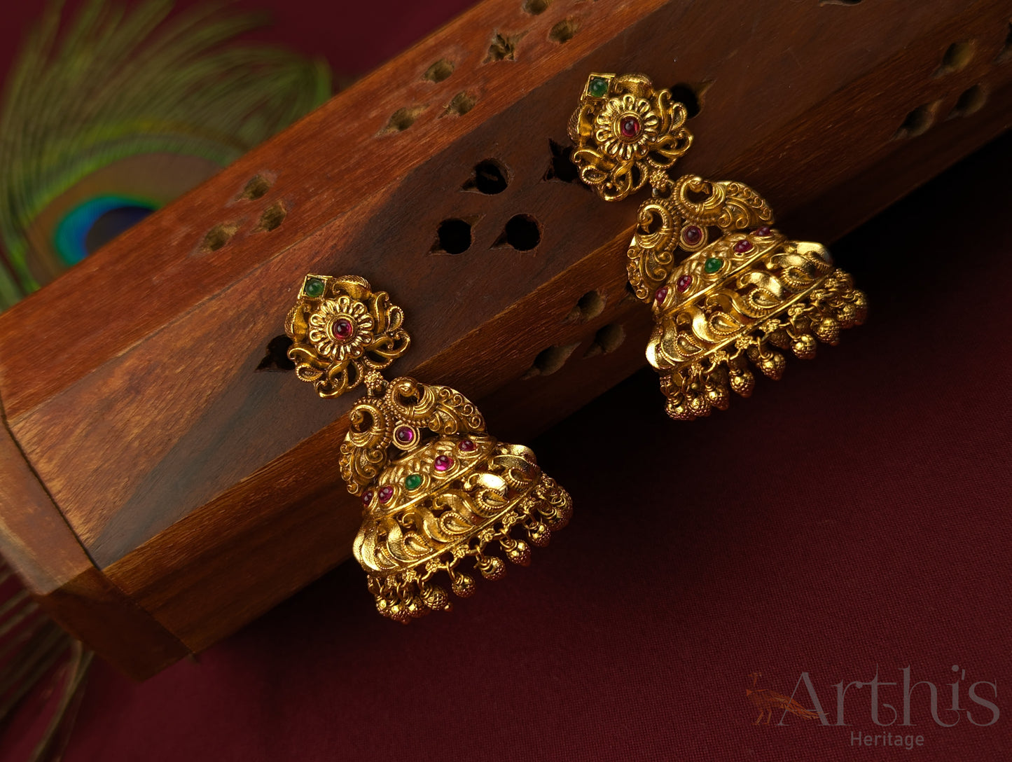 Antique Gold Finish Jhumka Earrings Set