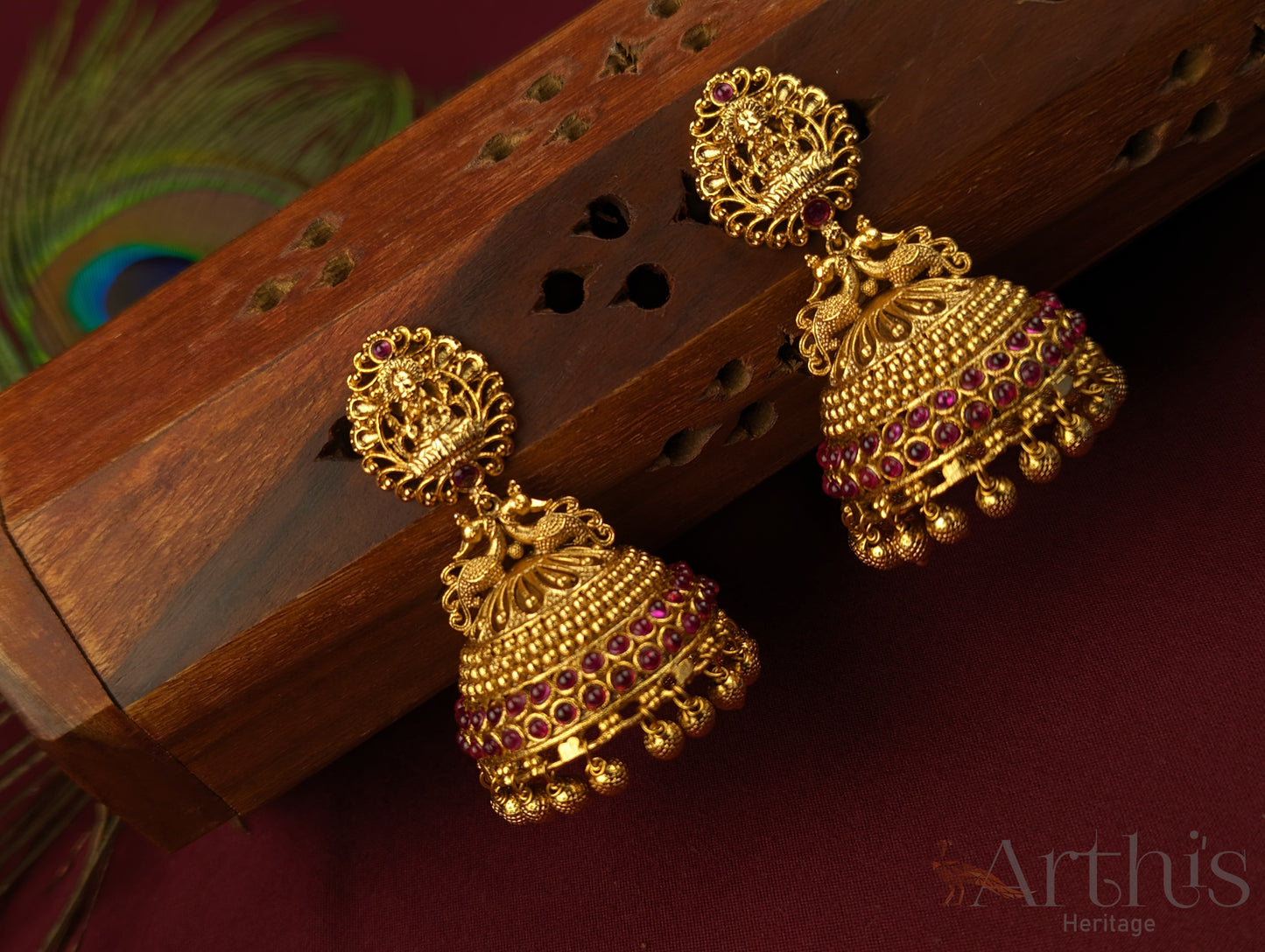 Antique Gold Finish Jhumka Earrings Set