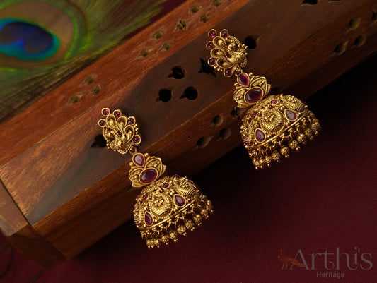 Antique Gold Finish Jhumka Earrings Set