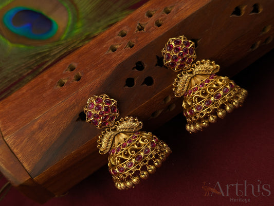 Antique Gold Finish Jhumka Earrings Set