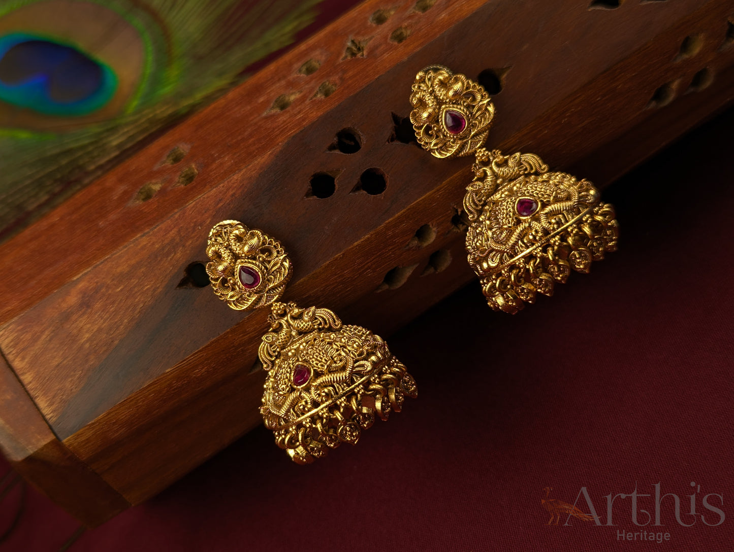 Antique Gold Finish Jhumka Earrings Set