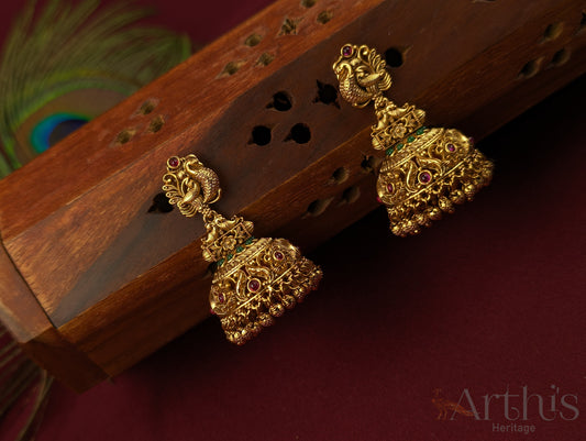 Antique Gold Finish Jhumka Earrings Set