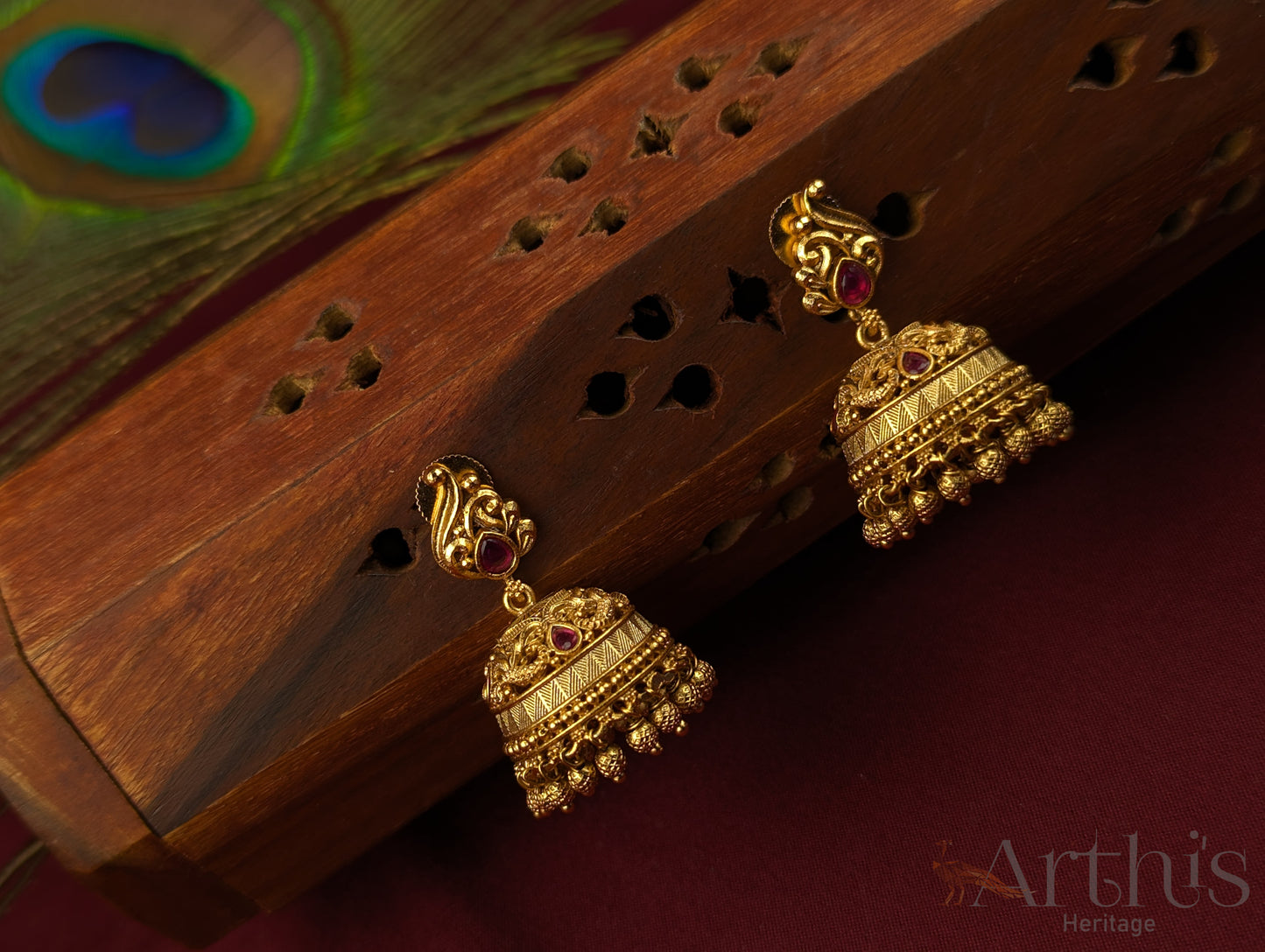 Antique Gold Finish Jhumka Earrings Set