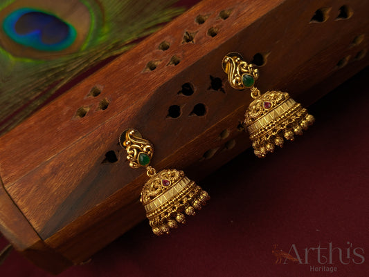 Antique Gold Finish Jhumka Earrings Set