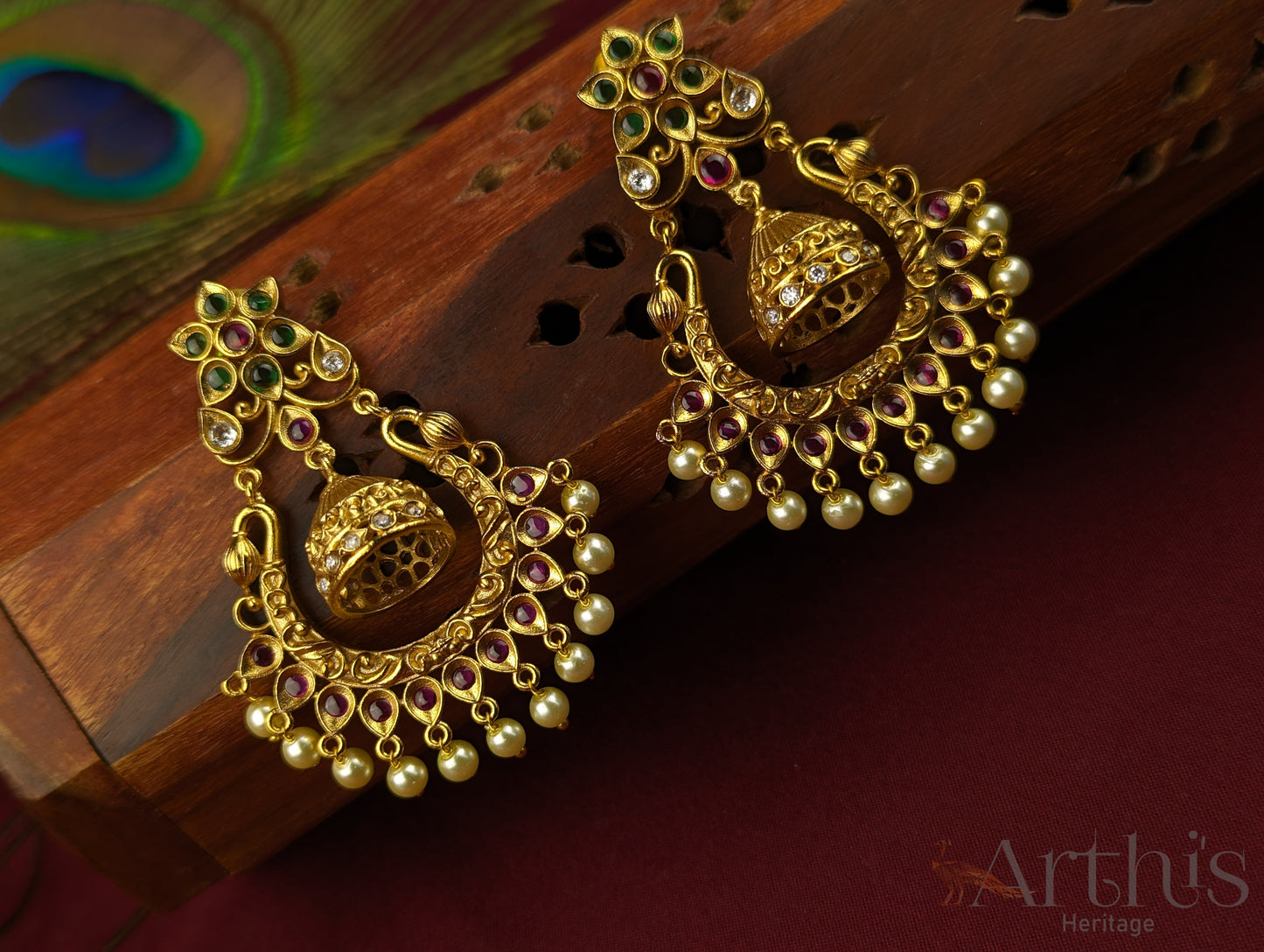 Antique Gold Finish Chandbali Earrings Set