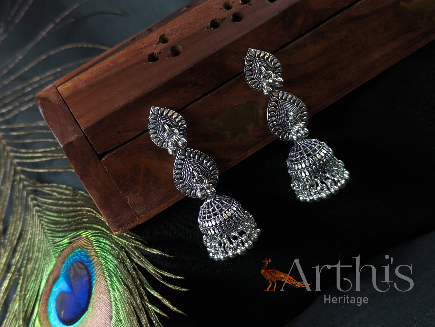 Oxidized Layered Jhumka Earrings