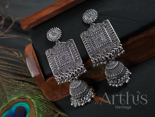 Oxidized Layered Jhumka Earrings