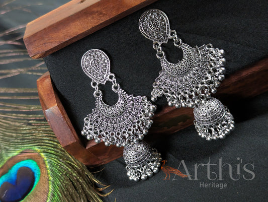 Oxidized Layered Jhumka Earrings