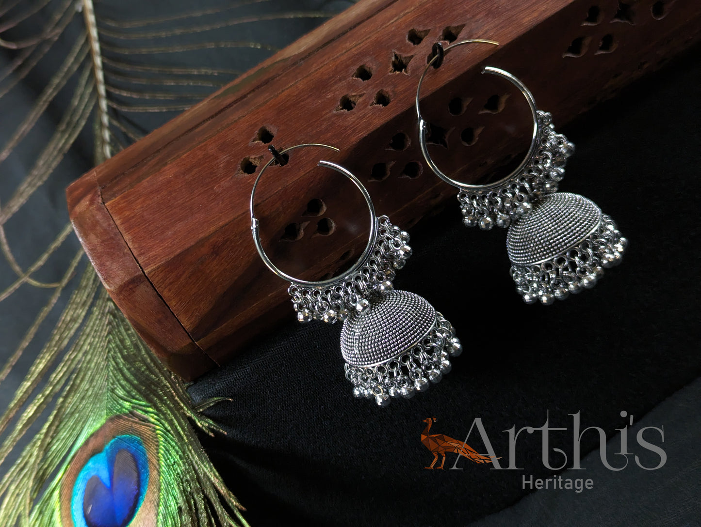 Oxidized Hoop Jhumka Earrings