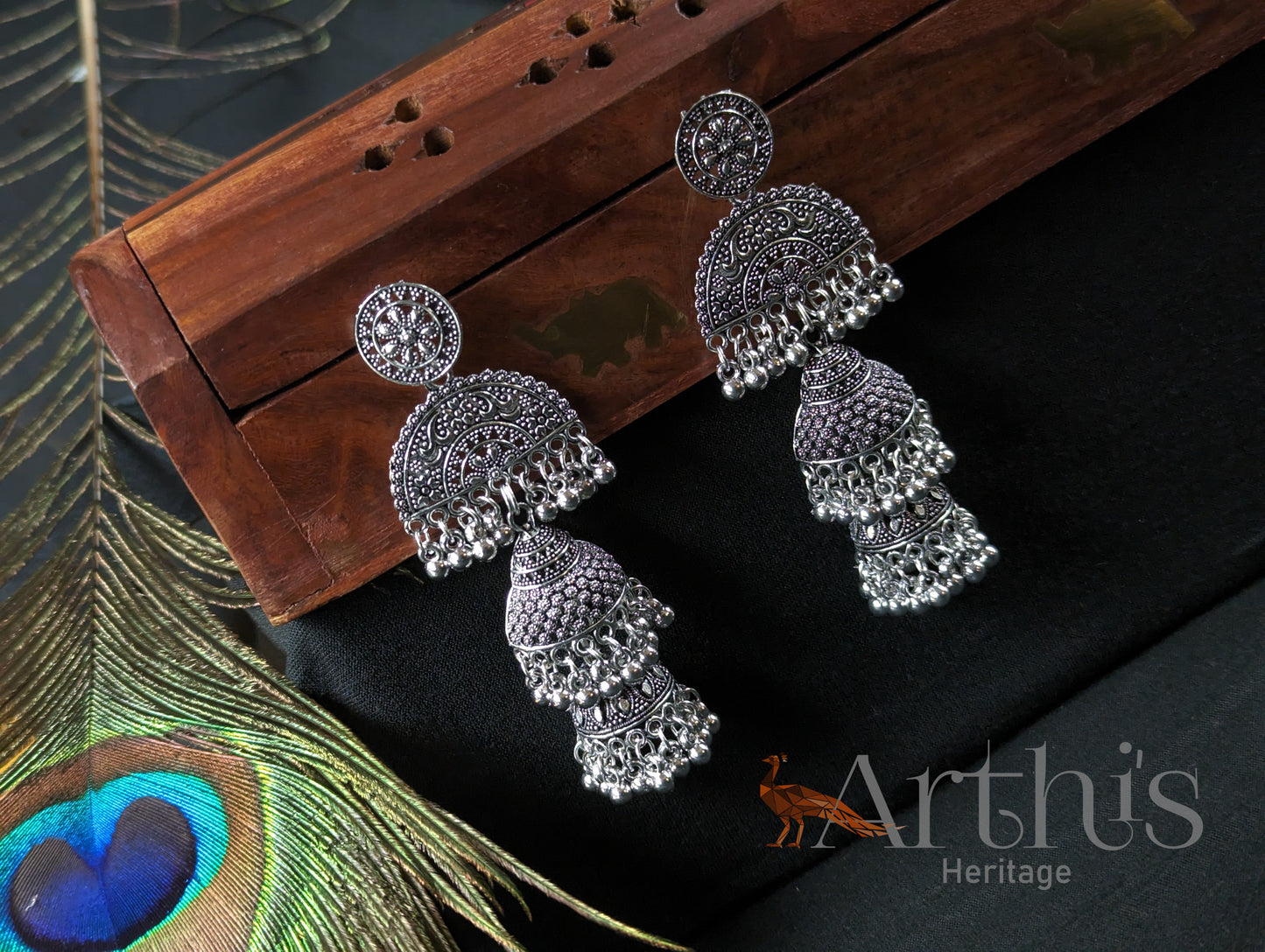 Oxidized Layered Jhumka Earrings