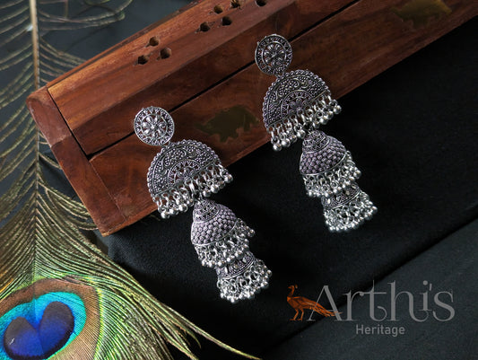 Oxidized Layered Jhumka Earrings