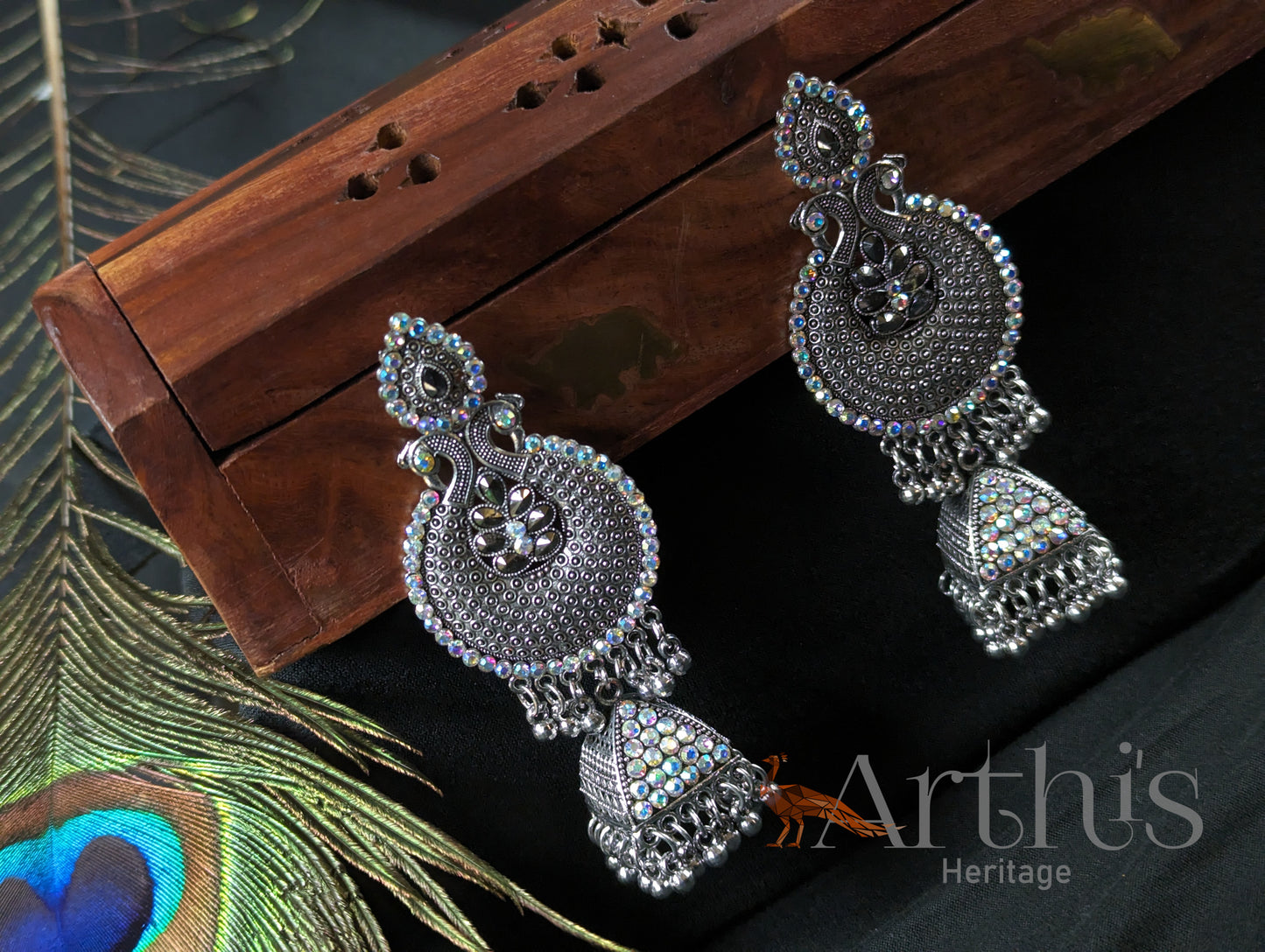 Oxidized Layered Jhumka Earrings