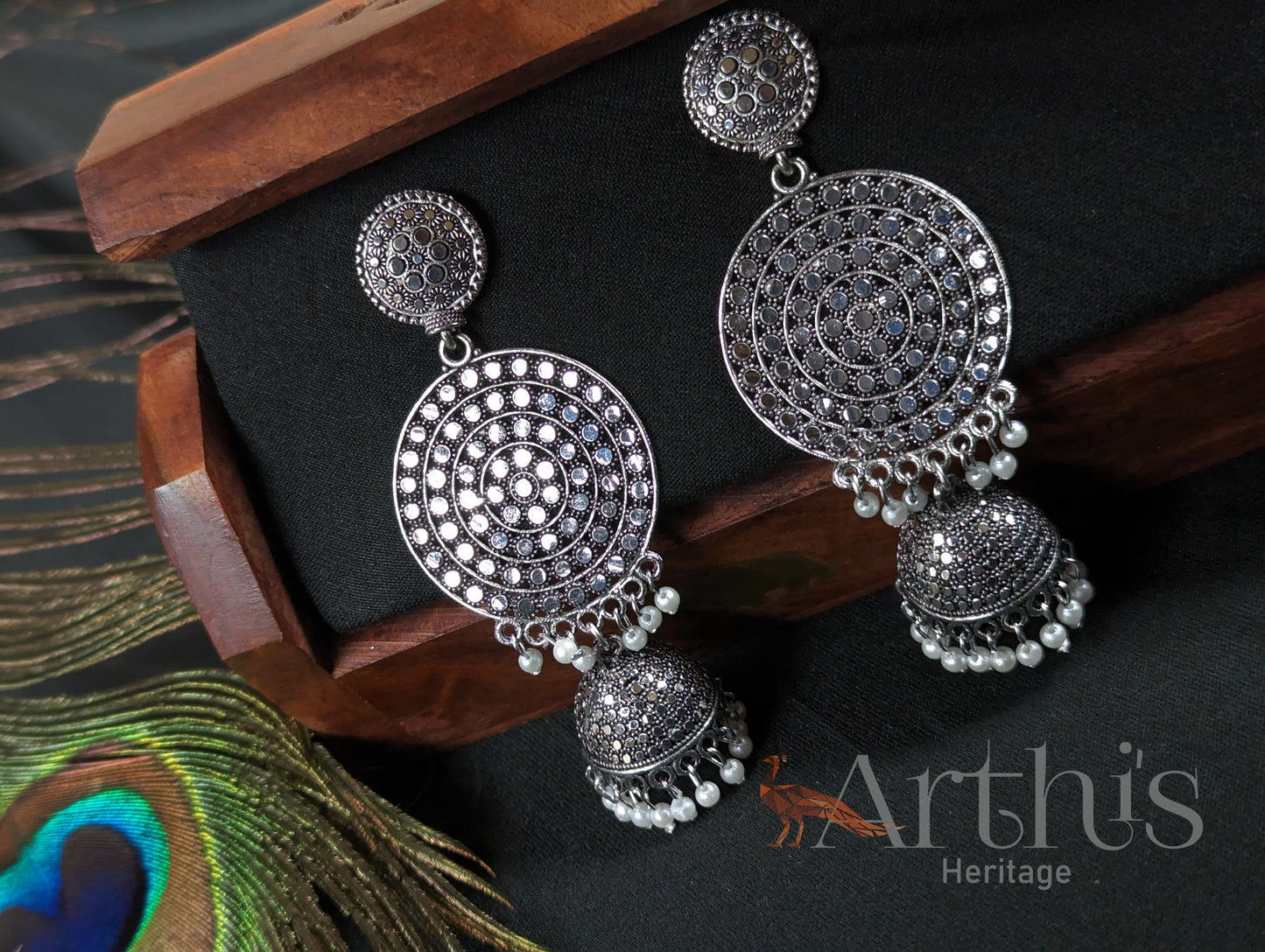 Oxidized Layered Jhumka Earrings