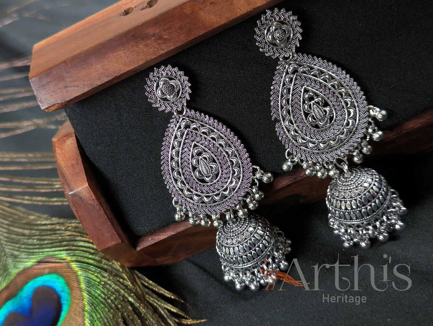 Oxidized Layered Jhumka Earrings