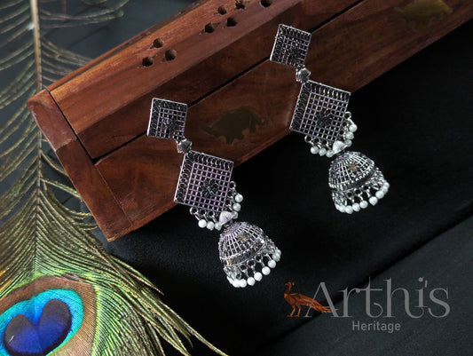 Oxidized Layered Jhumka Earrings