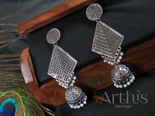 Oxidized Layered Jhumka Earrings