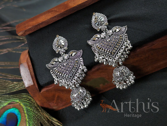 Oxidized Layered Jhumka Earrings