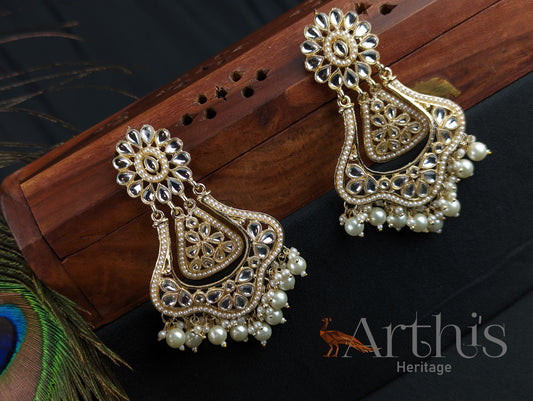 Flat Kundan Stone Earrings Set