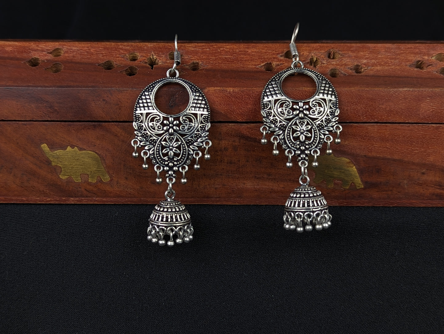 Oxidized Hoop Jhumka Earrings