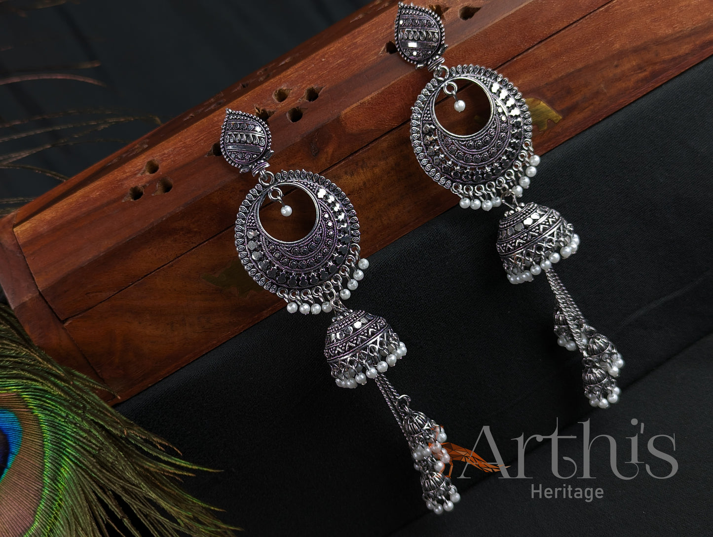 Oxidized Layered Jhumka Earrings