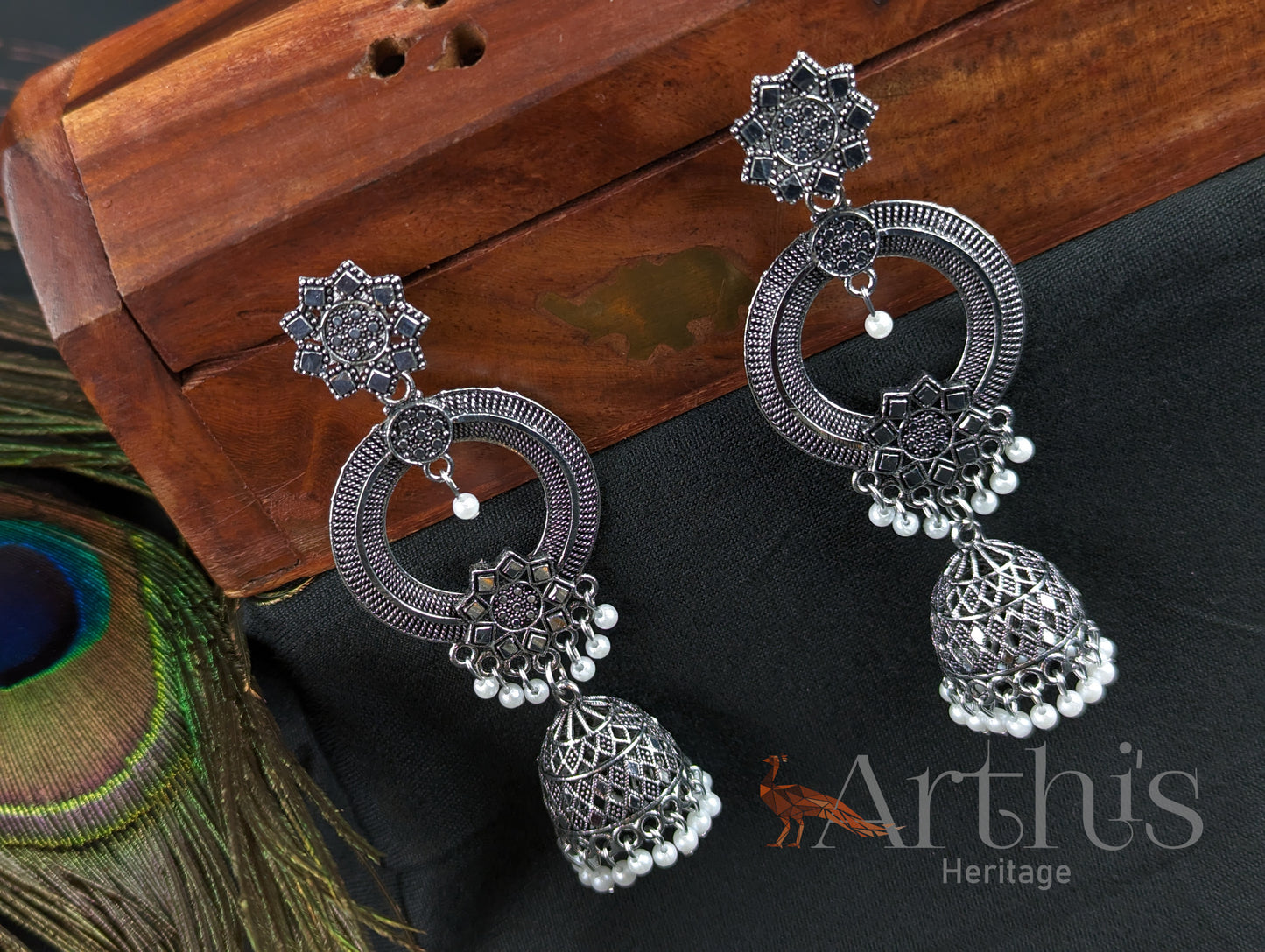 Oxidized Layered Jhumka Earrings