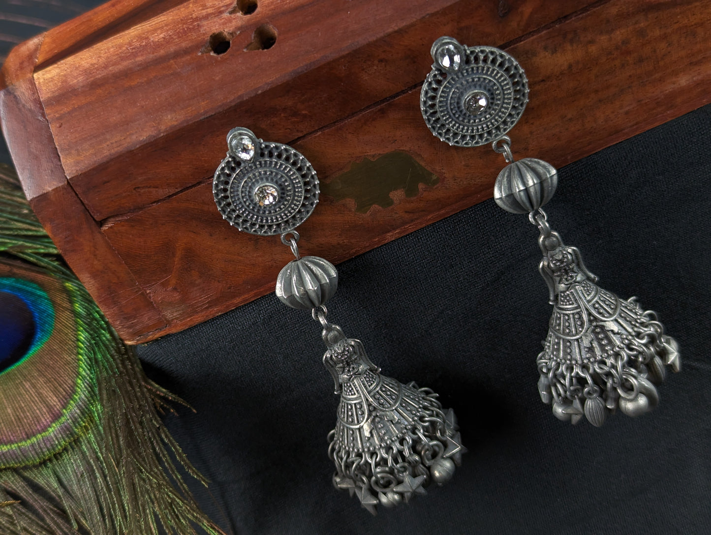 Black German Silver Jhumka Earrings Set