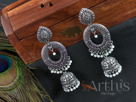 Oxidized Layered Jhumka Earrings