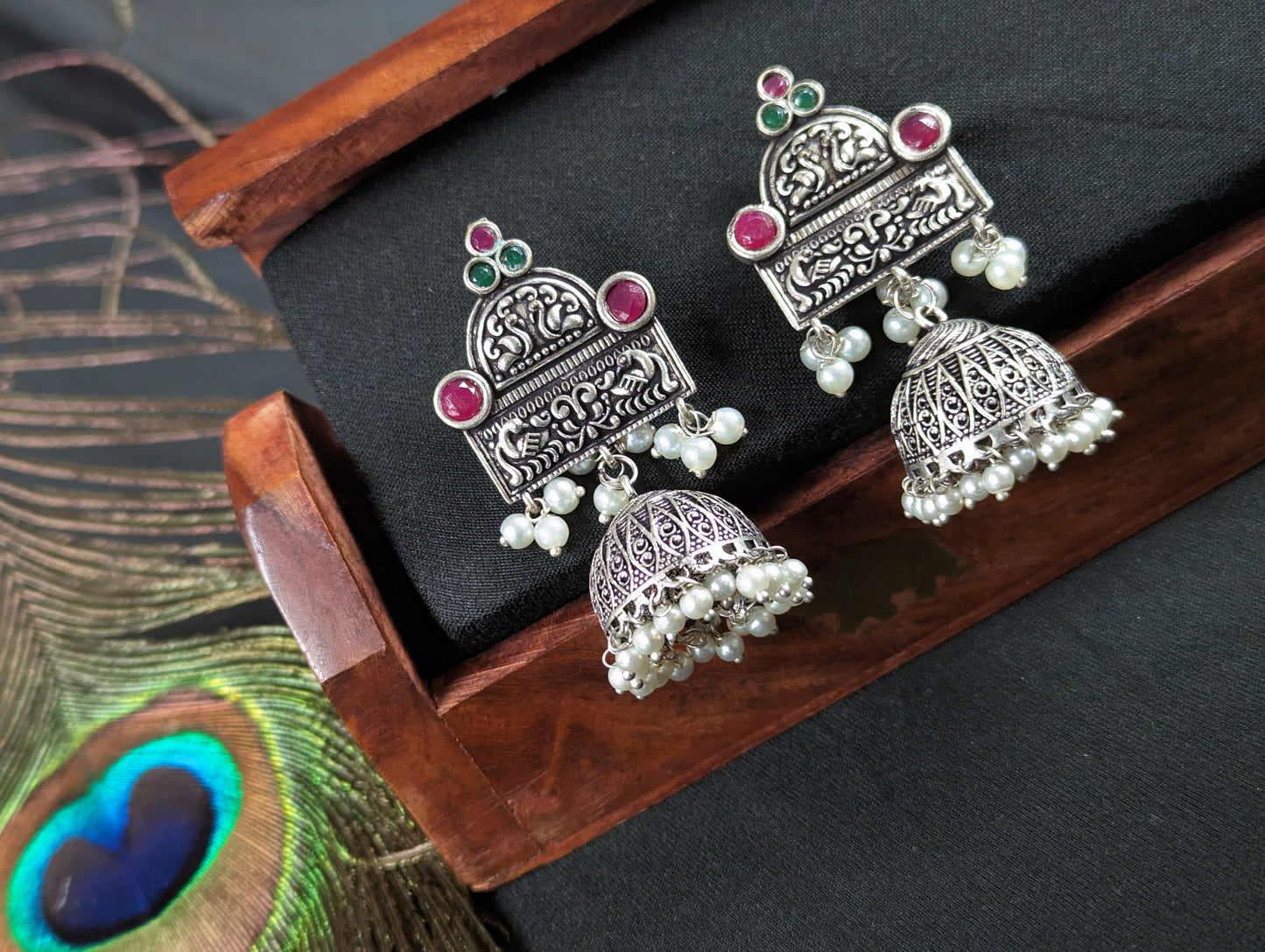 German Silver Jhumka Earrings Set