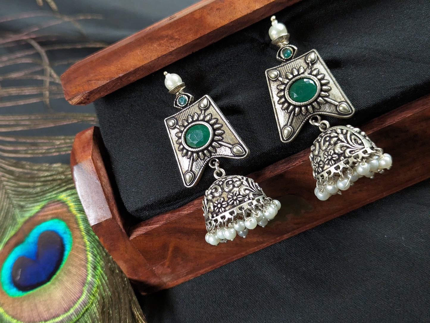 German Silver Jhumka Earrings Set