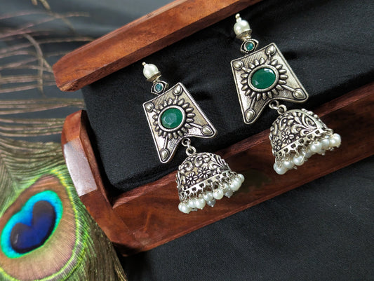 German Silver Jhumka Earrings Set