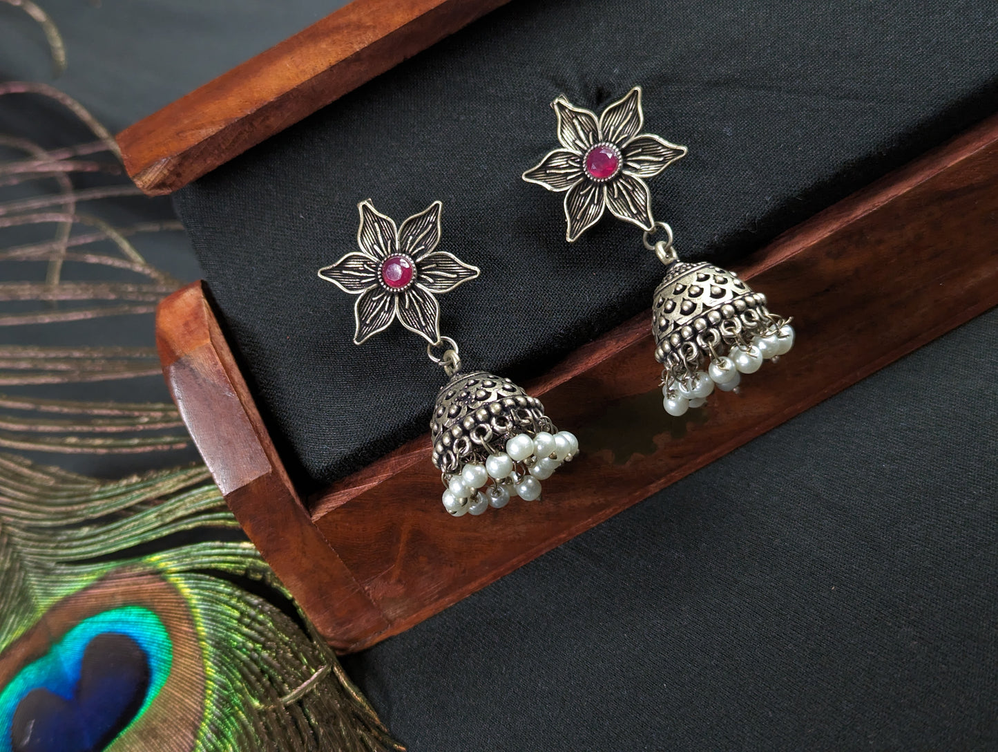 German Silver Jhumka Earrings Set