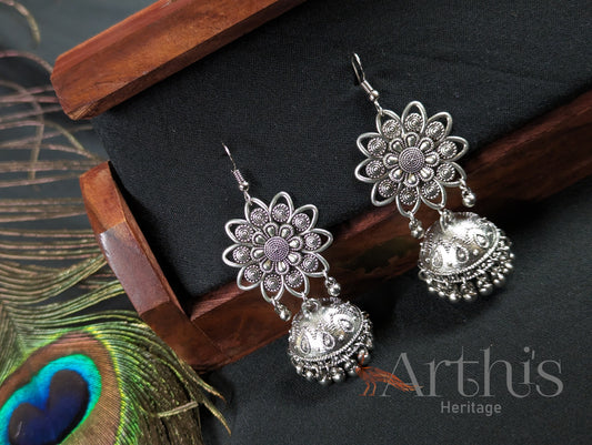 Oxidized Hoop Jhumka Earrings