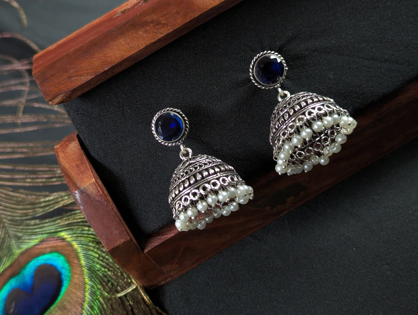 German Silver Jhumka Earrings Set