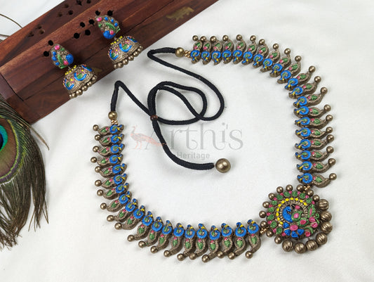 Peacock Terracotta Necklace & Earrings Set