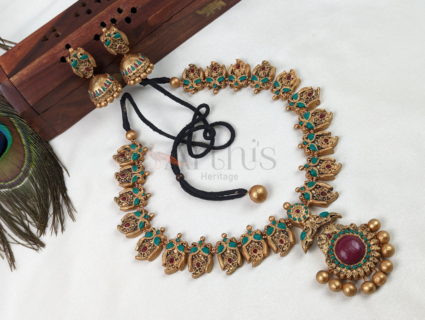 Peacock Terracotta Necklace & Earrings Set