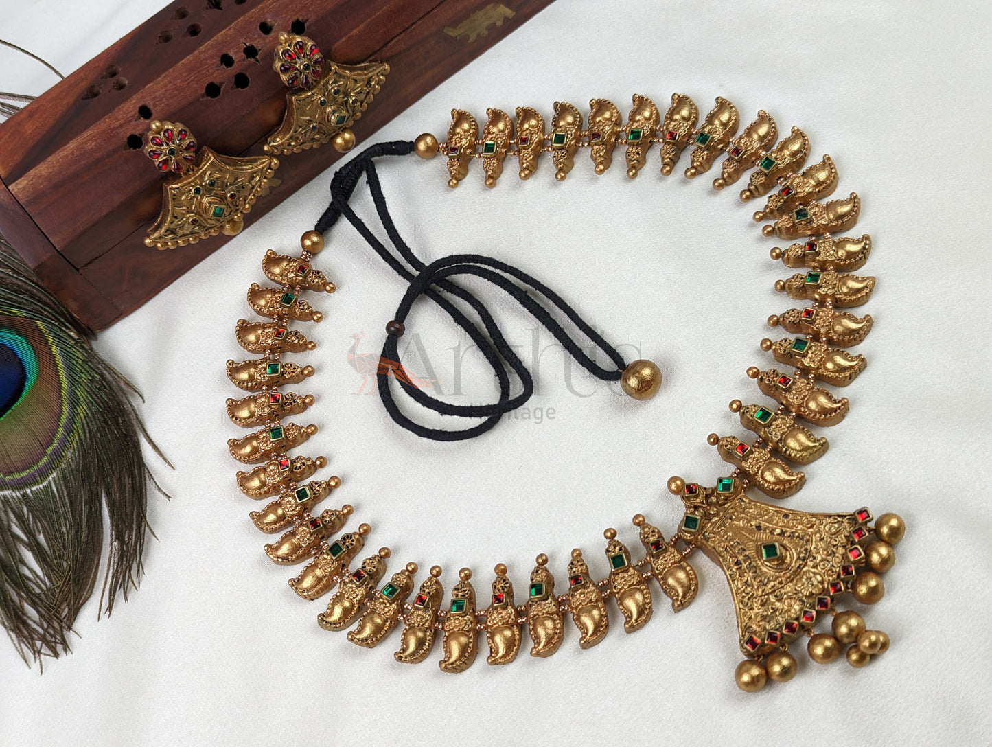 Antique Look Terracotta Necklace & Earrings Set