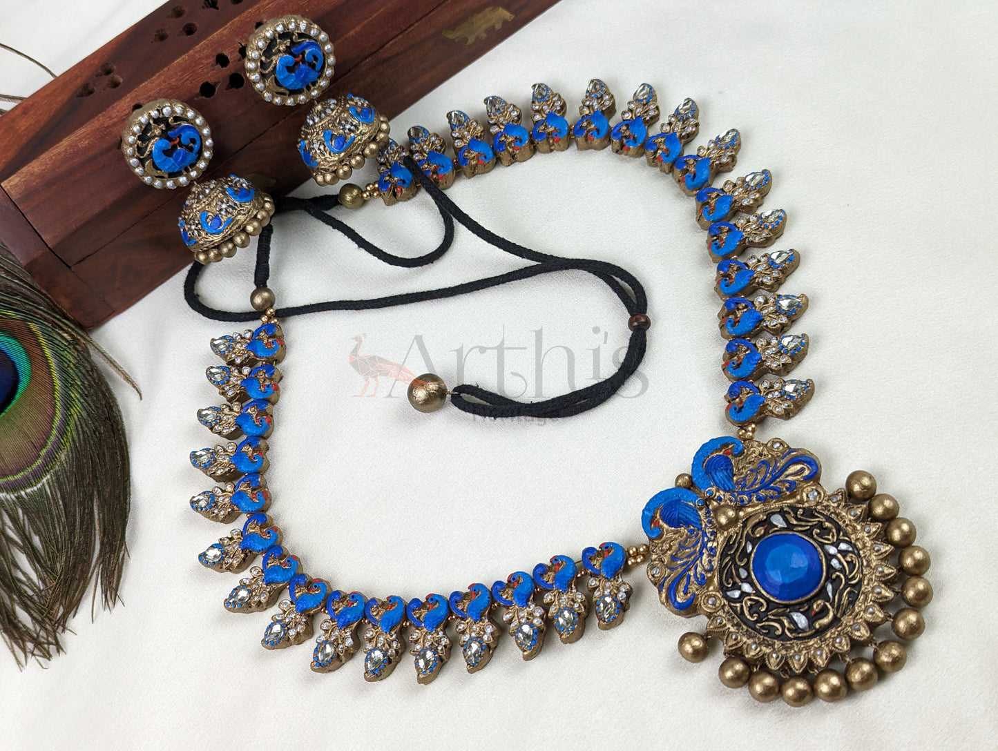 Peacock Terracotta Necklace & Earrings set